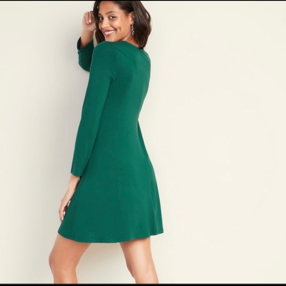 Long Sleeve Jersey Swing Dress | Old Navy | Hunter Green | L